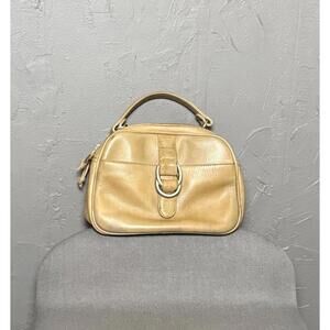 1990's Golden Beige Leather Handbag from Hillard & Hanson Travel Bag Cosmetic
